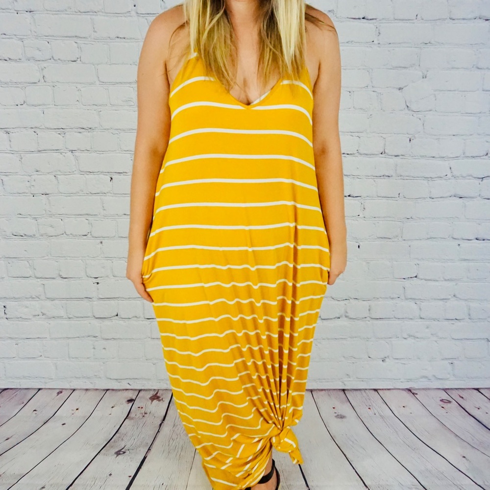 Striped Mustard Yellow Maxi Dress